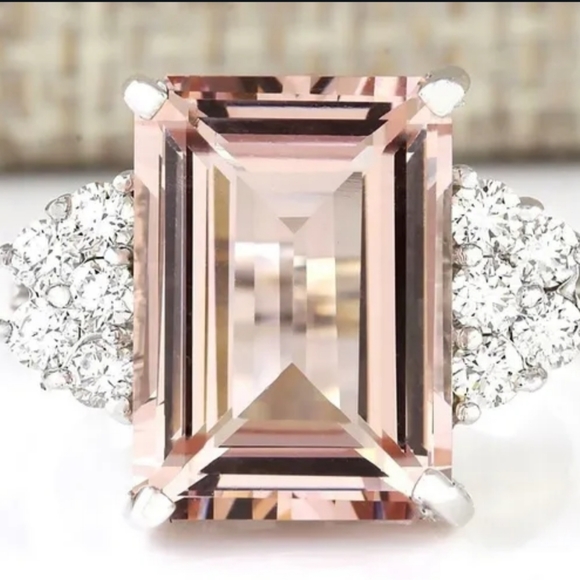 5CT EMERALD-CUT ZIRCON AND 1/4CT LAB-CREATED DIAMOND RING S925 - Picture 2 of 3